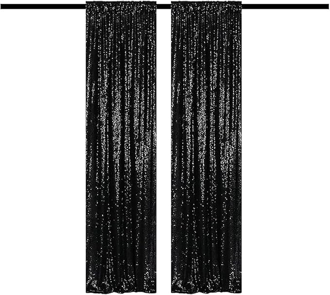 Black Sequin Backdrop Curtains Glitter Drapes 2FTx8FT 2 Panels by TCBESTO