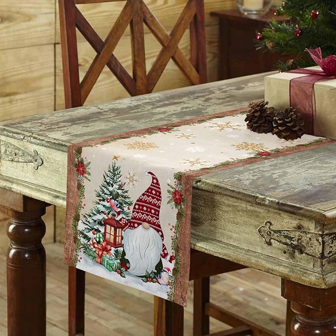 Christmas Gnomes Cotton Linen Table Runner - Image 3