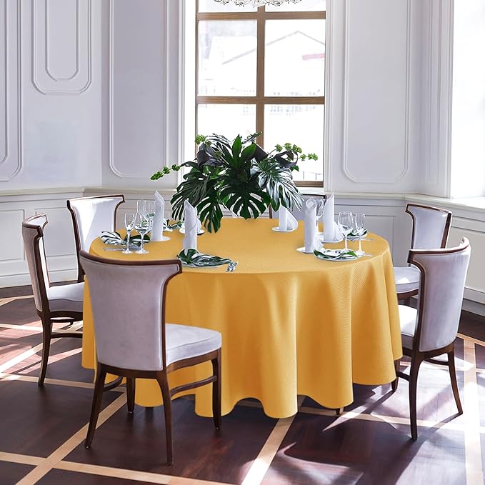 Biscaynebay Fall Tablecloth Textured Fabric Round Tablecloths 70", Fall Gold - Image 8