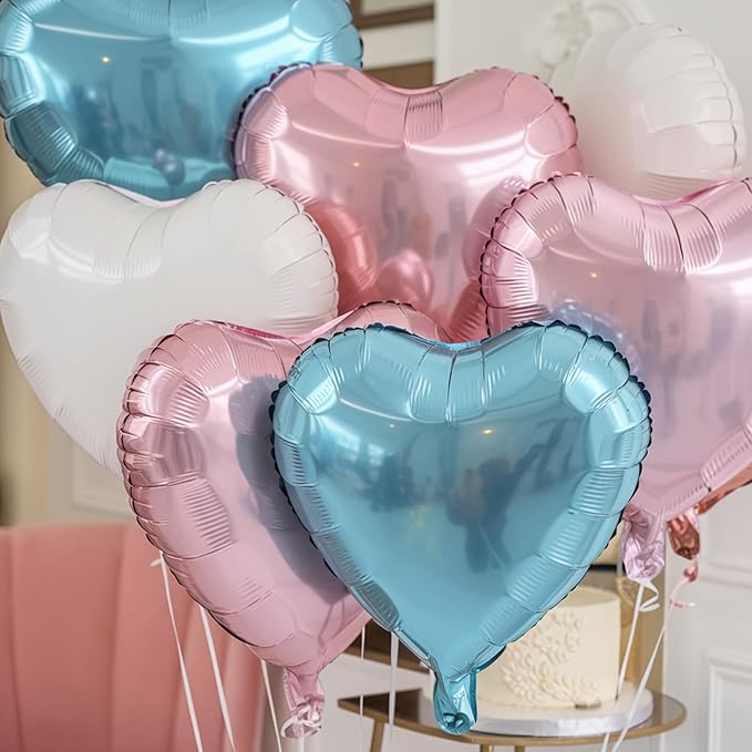 Pink Blue Heart Balloons, 18 Inch Nude White Blue Heart Shape Balloon - Image 3