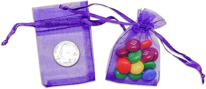 TheDisplayGuys 48-Pack 2" x 2-3/4" Purple Sheer Organza Gift Bags - Image 3