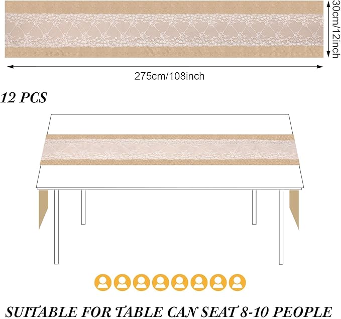 Xinnun 12 Pcs Burlap Table Runner - Image 2