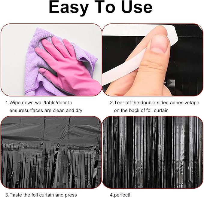 2 Pack 3.28 ft x 6.56 ft Black Tinsel Curtain Party Backdrop Decorations - Image 6