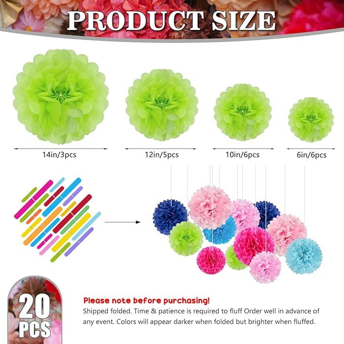 Tissue Paper Pom Poms, Bright Green Tissue Paper Flowers, Hanging Flower Balls - Image 2