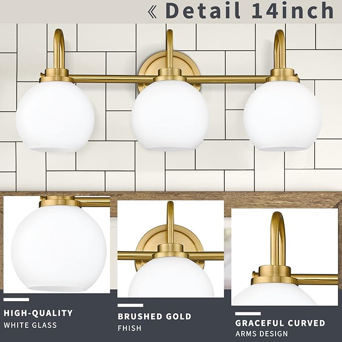 Gold Bathroom Light Fixtures, 3 Light Gold Modern Bathroom Light Fixtures Over - Image 3