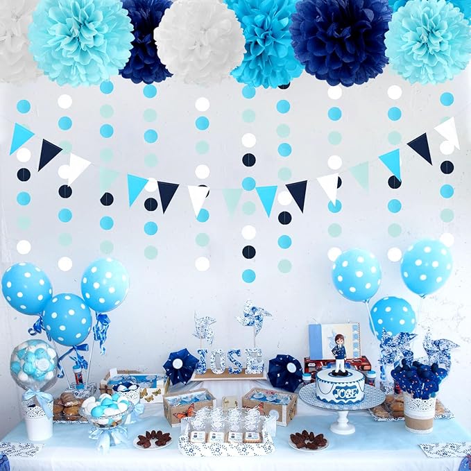 Light-Royal Navy-Blue White Pom-Poms Streamers - Image 5