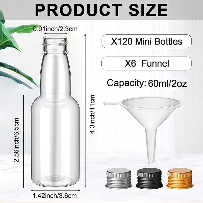 120 Pcs Mini Liquor Bottles Airtight Shot Miniature Empty Plastic Alcohol - Image 2
