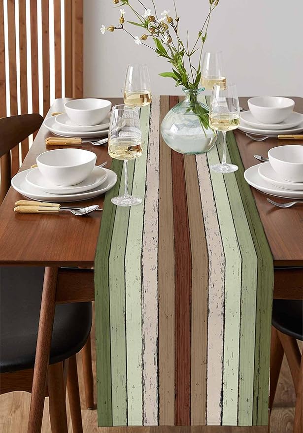 Sage Green Wooden Cotton Linen Table Runner - Image 2