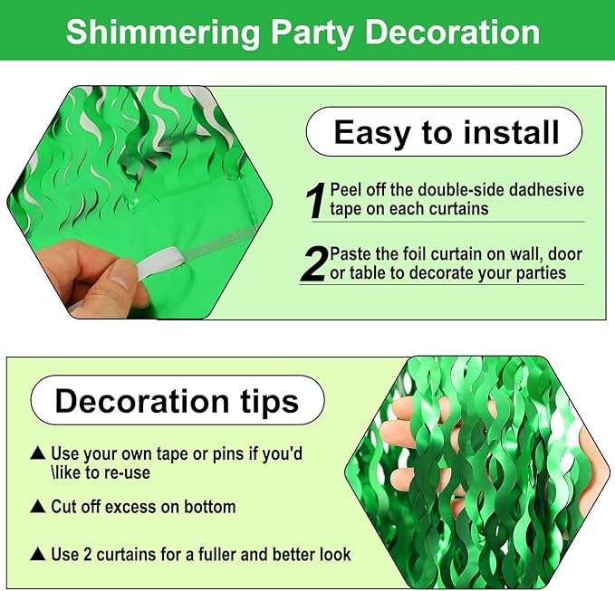 4 Pack Green Wave Foil Fringe Curtain Backdrop, 3.28Ft x 8.2Ft Metallic Tinsel - Image 3