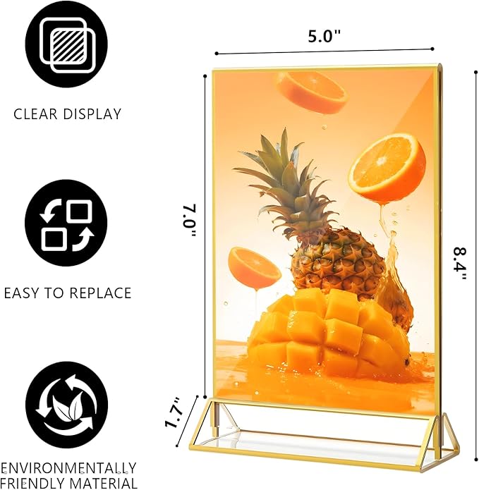 Acrylic Sign Holder, 5 x 7 Inch Gold Frames, Double-Sided Display Stand Picture - Image 5