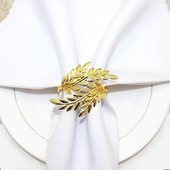 Gold Leaf Napkin Rings Set of 6, Metal Wheat Leaf Napkin Rings - Image 7