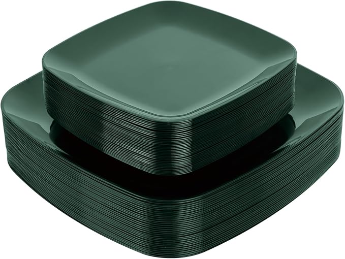 PULOTE 60PCS Green Square Plastic Plates by PULOTEpartywareWesupplyproductsandyouenjoylife