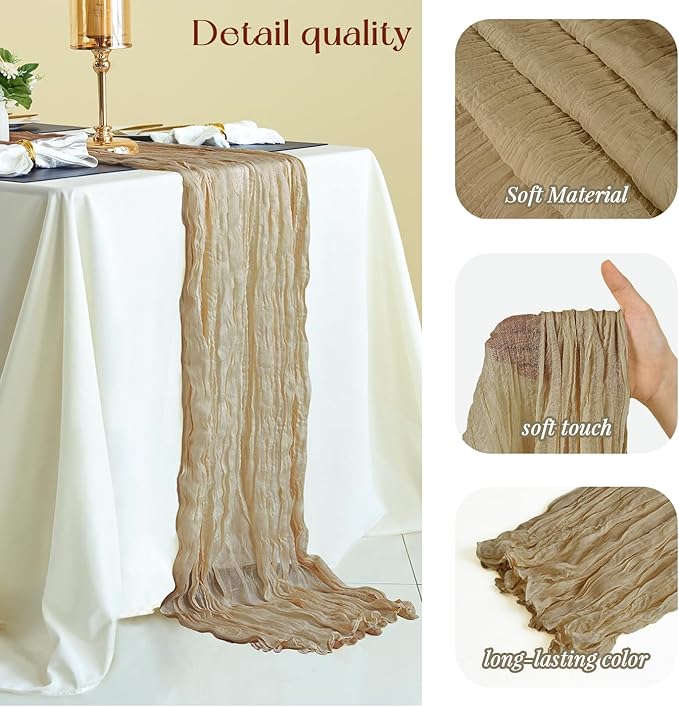 Sioloc Nude Cheesecloth Table Runner Fall Autumn Decor - Image 2