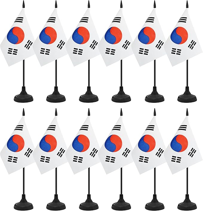 12 Pack Korea Desk Flag Set, Korean Table Office Flag, Small Miniature Desktop by Unknown