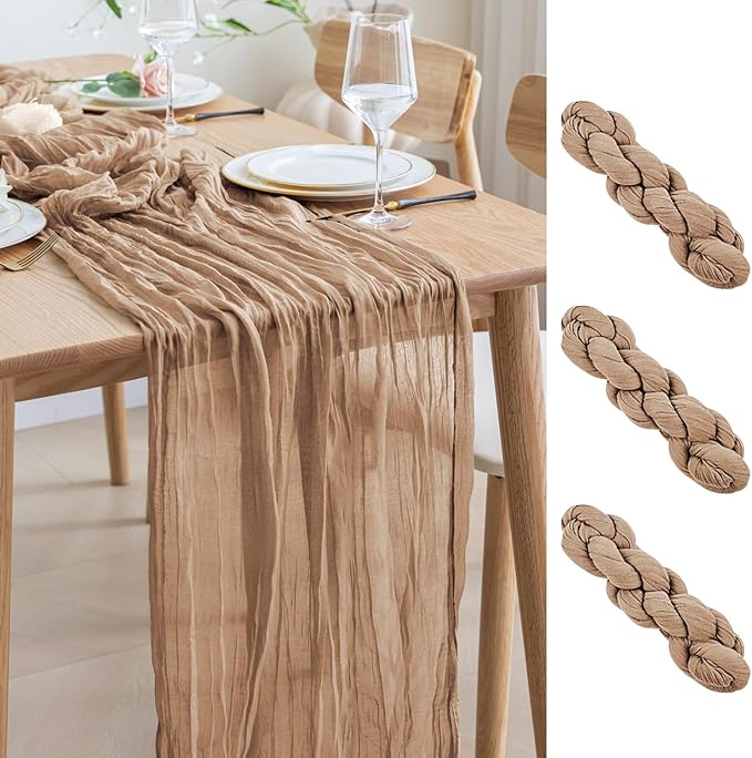 Asee'm 3pcs Cheesecloth Table Runner 120 Inches Long Nude Boho Gauze Cheese by Aseem