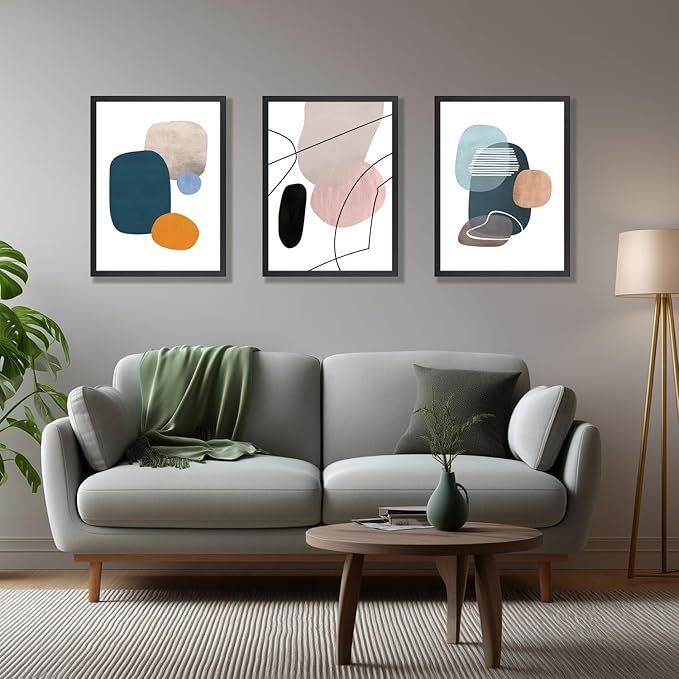 IAFWZX Wood Framed Abstract Geometric Wall Art, Modern Minimalist Canvas - Image 5