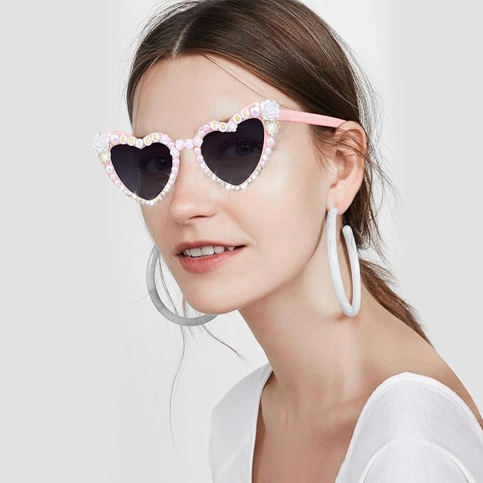 Bride Sunglasses for Bachelorette White Heart Glasses for Bride to Be Gift - Image 2