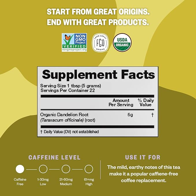 FGO Organic Dandelion Root Loose Tea, Cut and Sifted, Caffeine Free, 16oz Bulk - Image 4