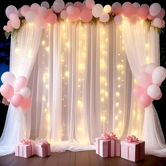 10 * 8FT White Pearl Tulle Double Layered Backdrop Curtain - Image 8