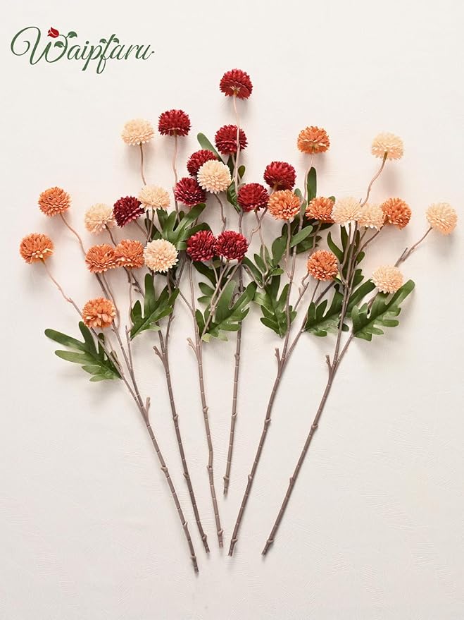 Waipfaru 10pcs Fake Silk Pompon Mum Artificial Fall Flowers, Faux Mini - Image 6