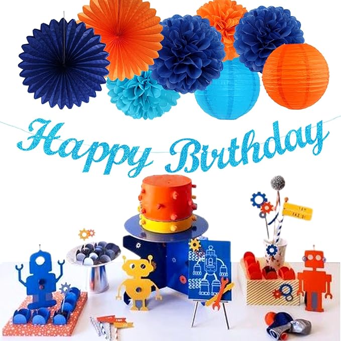 Royal-Navy Blue Orange Happy-Birthday Party-Decorations - Image 5