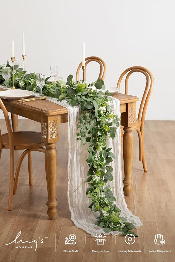Ling's Moment Flower Garland - 6FT Eucalyptus & Rose - Sweetheart Table Decor - Image 2