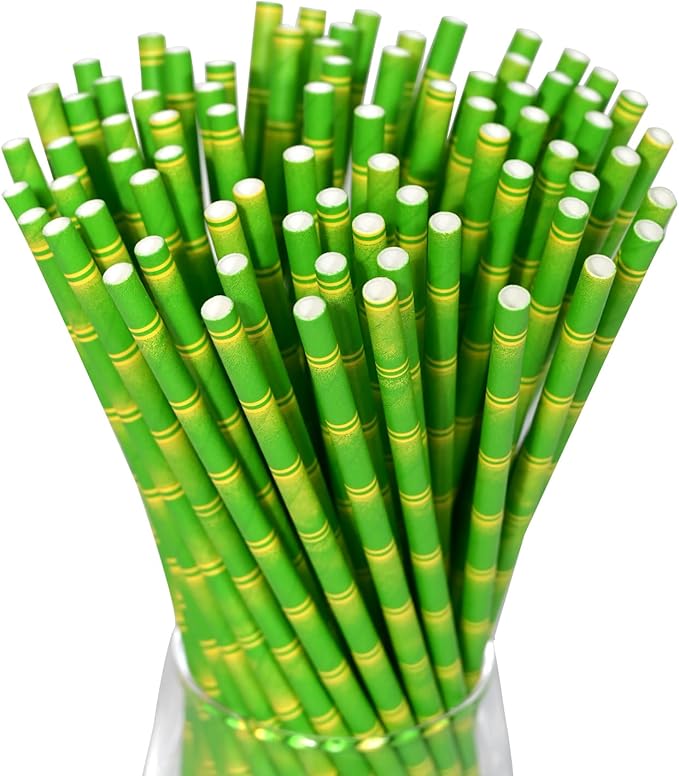 GLUJASBIO 7.75" Green Disposable Paper Straws by GLUJASBIO