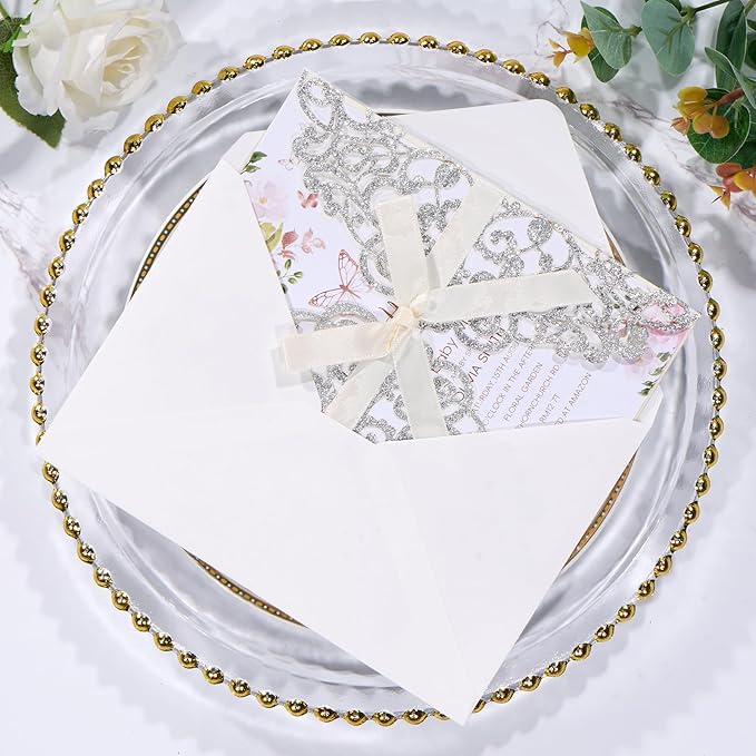 50Pcs Sliver Glitter Wedding Invitations - Image 4