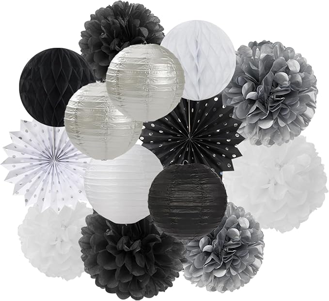 Black-White Silver Party-Decorations Paper-Lanterns by LastingSurprise