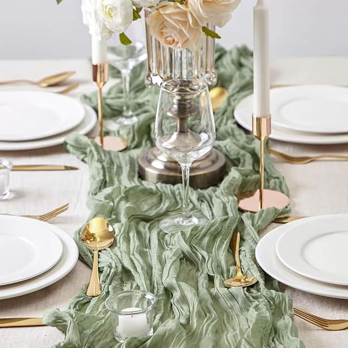 8 Pack 10Ft Sage Green Cheesecloth Table Runner 35x120 inch Boho Gauze Cheese - Image 5