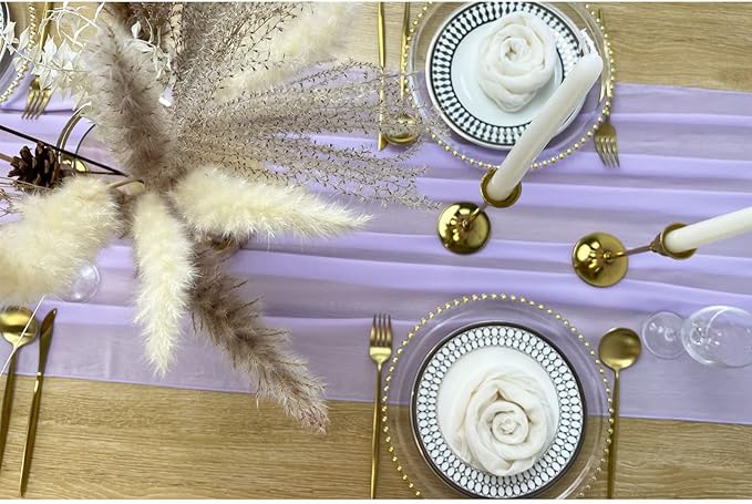 EHLDekol 13ft Lavender Chiffon Table Runner, 29x156 Inches Romantic and Rustic - Image 2