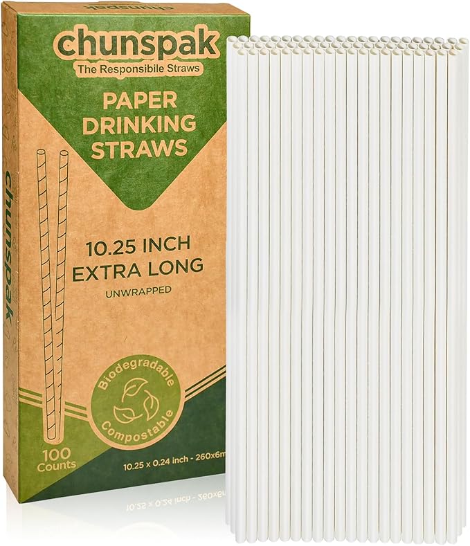 10 Inch Long Paper Drinking Straws, 0.24" Diameter by chunspak