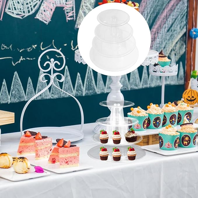 DOITOOL Macaron Tower Stand 4 Tier Transparent Plastic Round Macaron Tower - Image 8