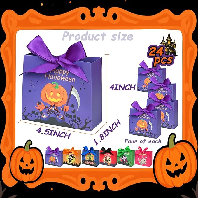 24PCS Halloween Goodies Bags, Trick or Treat Candy Gift Paper Bags Bulk - Image 2