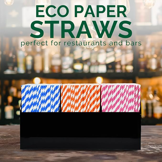 Chunspak Orange/White Striped Paper Drinking Straws Bulk - Image 4