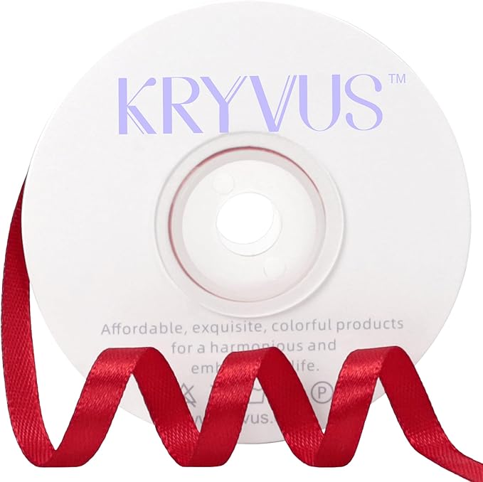 Red Satin Ribbon 1/4 inch X Continuous 25 Yards, Single Face Polyester Ribbon by Kryvusribbon