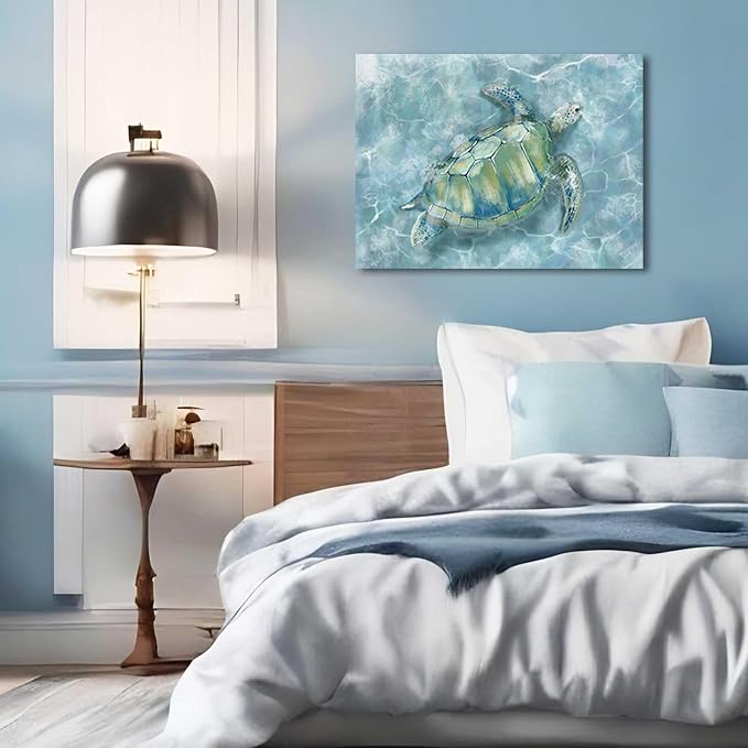 XIANSHOU Bathroom Pictures Wall Decor Blue Sea Turtle Wall Art Funny Animal - Image 4