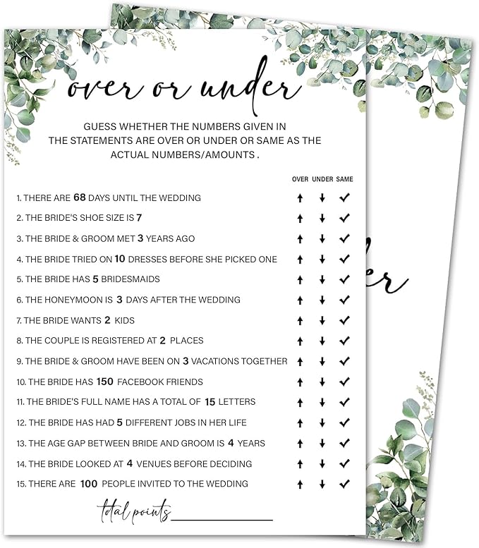 Eucalyptus Bridal Shower Game Cards by HOME
