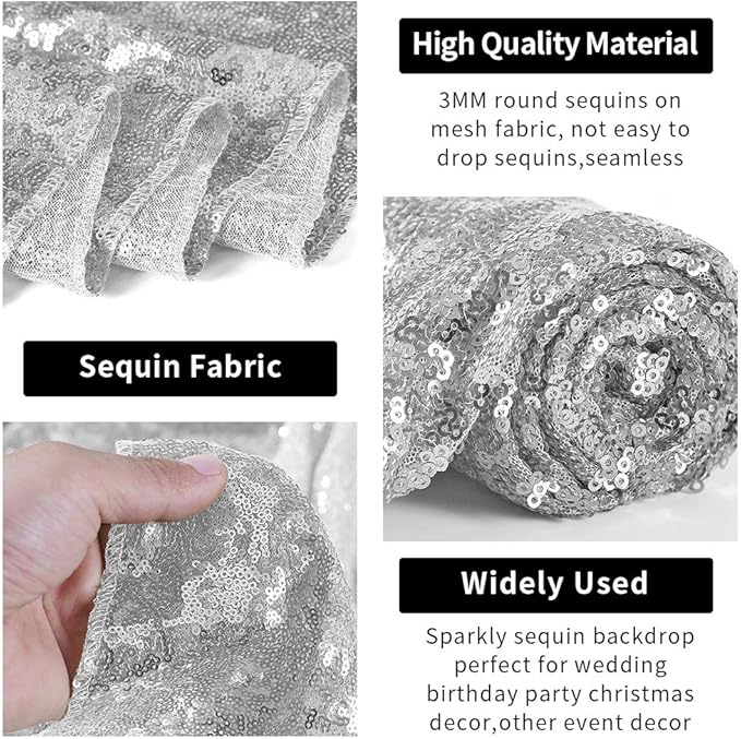 Hahuho Silver Sequin Backdrop Curtain, Party Decoration（2 Panels, 2FT x 8FT - Image 3