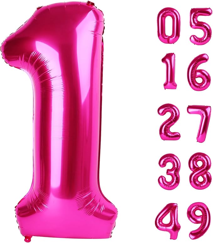 40 Inch Hot Pink 1 Number Balloon, 1 Number Balloons Birthday Decorations by Upgesy