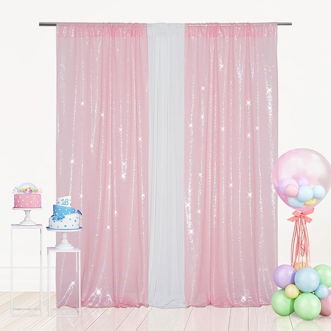 Eternal Beauty Pink Sequin Backdrop Curtains, Valentine's Day Shimmer Back Drop by EternalBeauty