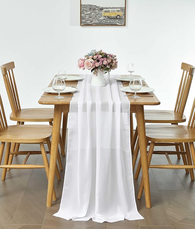 2 Pack 10Ft White Chiffon Table Runner Sheer 29x120 Inch - Image 4