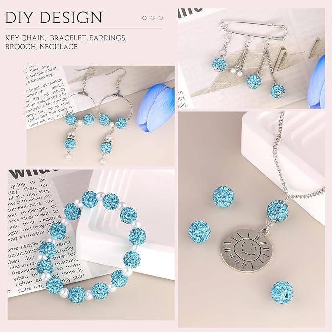 150 pcs 10mm Rhinestone Beads for Jewelry Making, Aquamarine Shiny Round - Image 5