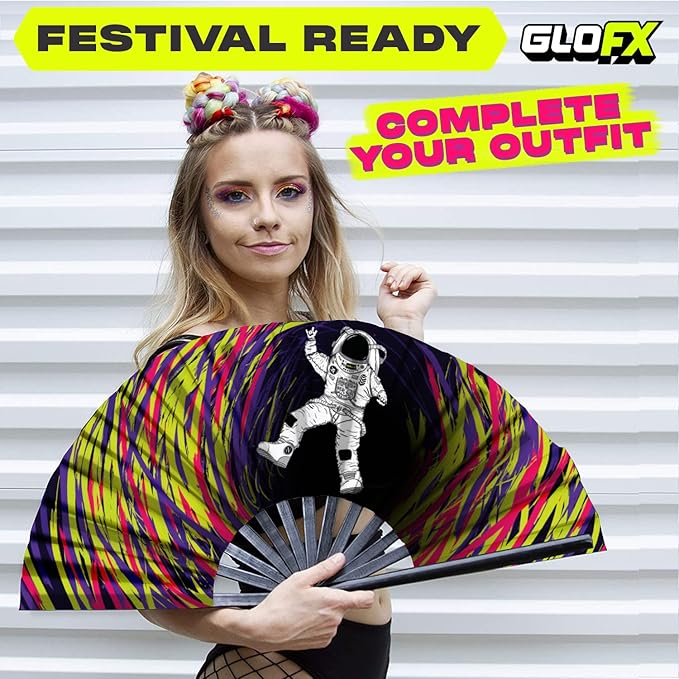 GloFX Rave Fan - Spaced Out Astronaut - Large Folding Fan - Music Festival - Image 6
