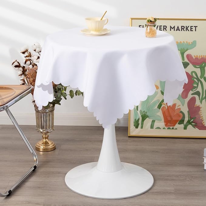 Small Square White Tablecloth 36 x 36 Inch Polyester Fabric Washable Table by YZKITM