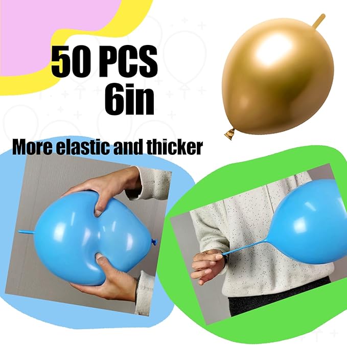 50 Pcs Quick Link Balloons Gold Metallic Chrome 6 inch, Latex Linking Balloons - Image 2