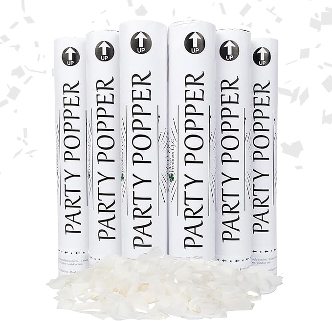 Clover Products 12" Biodegradable Confetti Cannons | 6 Pack | White Poppers by CloverProducts