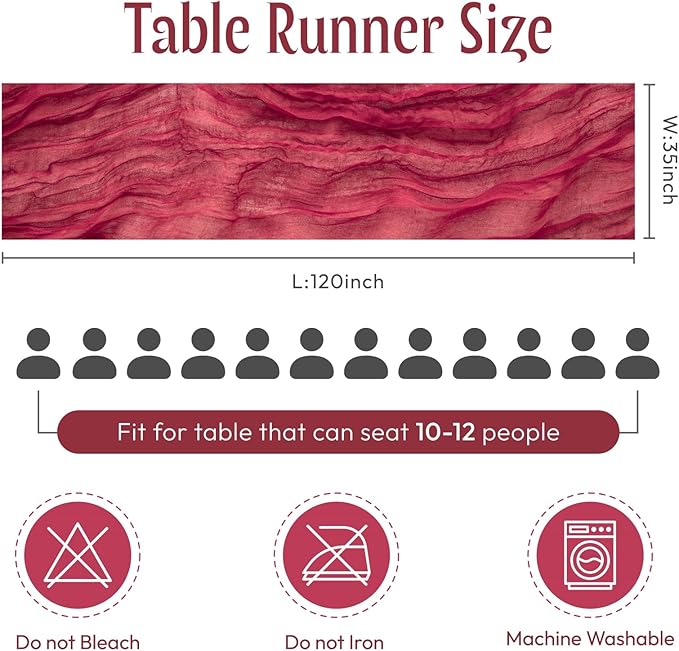 Sioloc Burgundy Red Cheesecloth Table Runner Fall Autumn Decor - Image 3