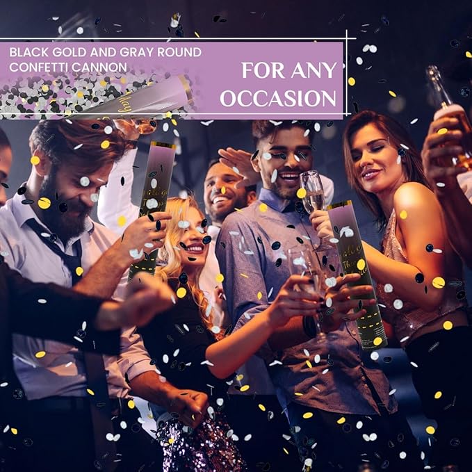 Confetti Cannon Black Gold 12 Pack Confetti Poppers 12 inch Celebrate Party - Image 6