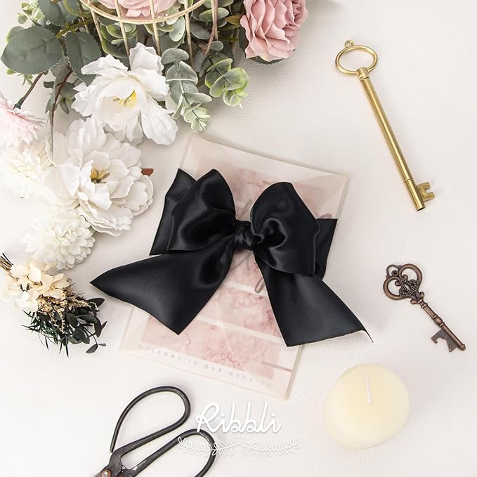Ribbli Black Double Faced Satin Ribbon, 3” x Continuous 10 Yards, Use - Image 2